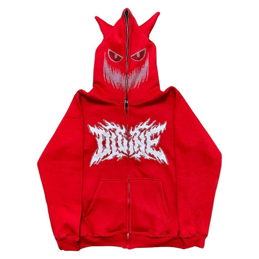 Rhinestone Horn Hoodie წითელი